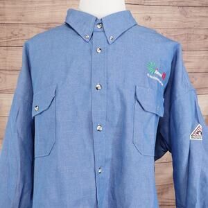 Bulwark FR Flame Resistant Shirt Mens 6XL Long Blue Chambray Workwear Pockets
